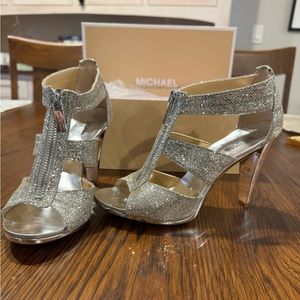 Michael Kors Berkley Platform Glitter Silver Heel